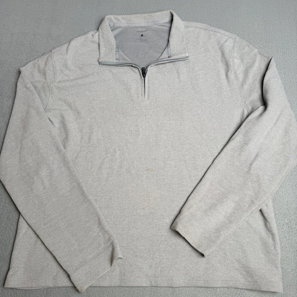 Van Heusen Mens XL Quarter Zip Pullover Light Grey Heather Ribbed Regular Fit‎